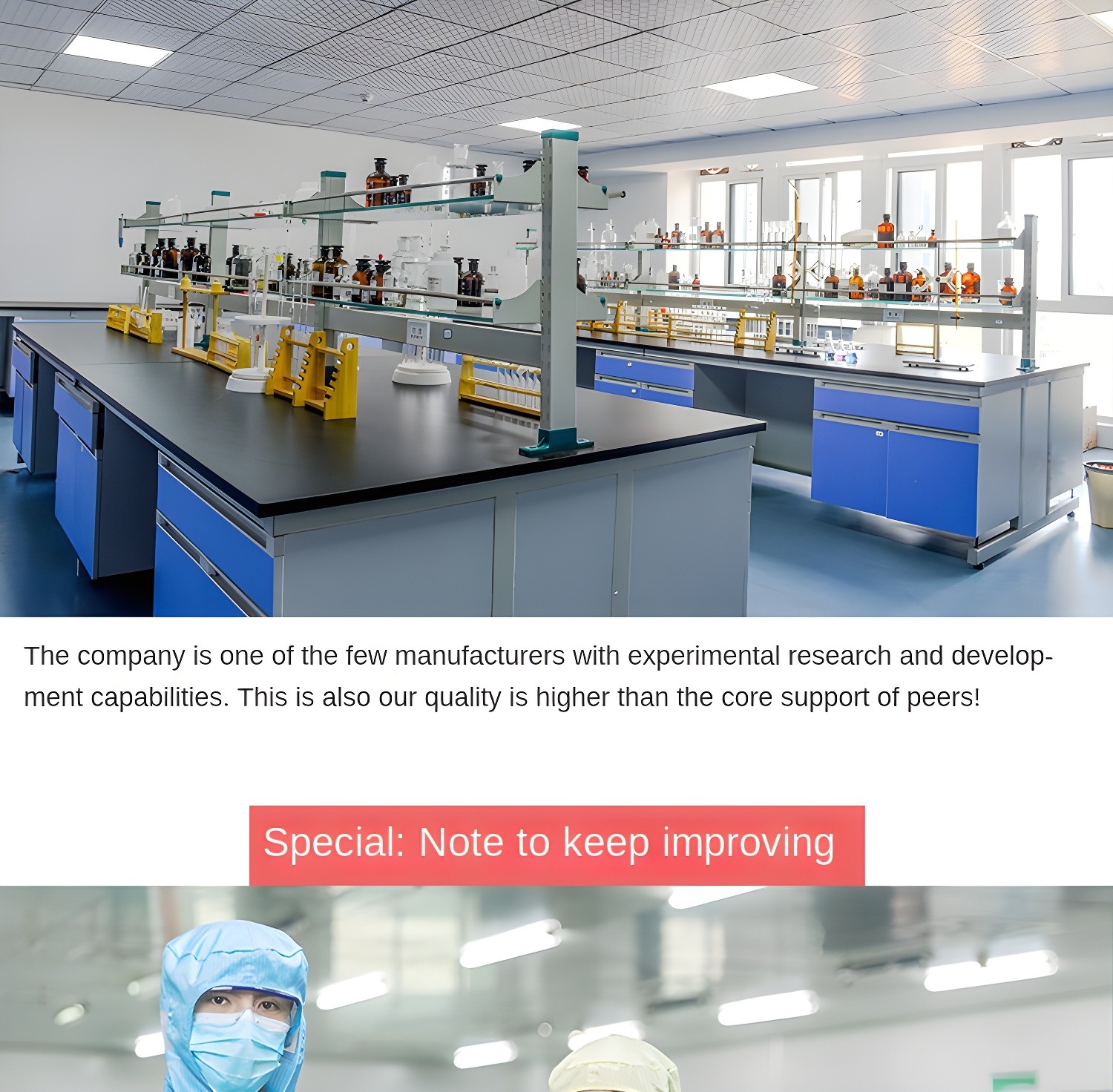 Workers in cleanroom suits in factory