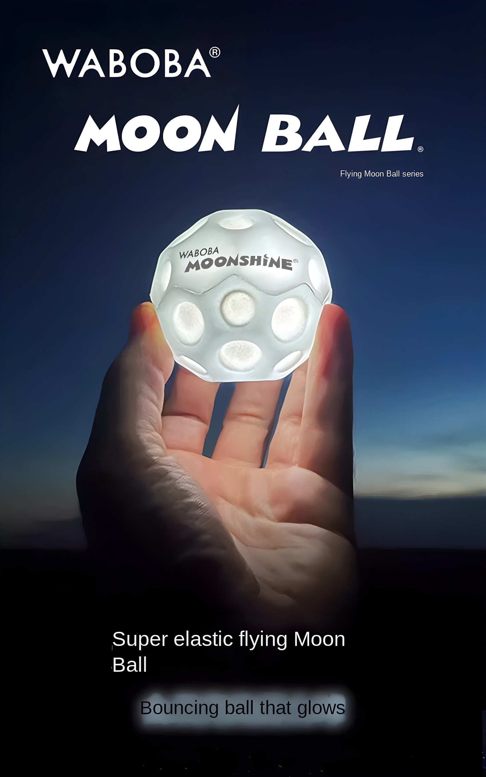 Close-up of hand holding Moon Ball with text highlighting grip and texture