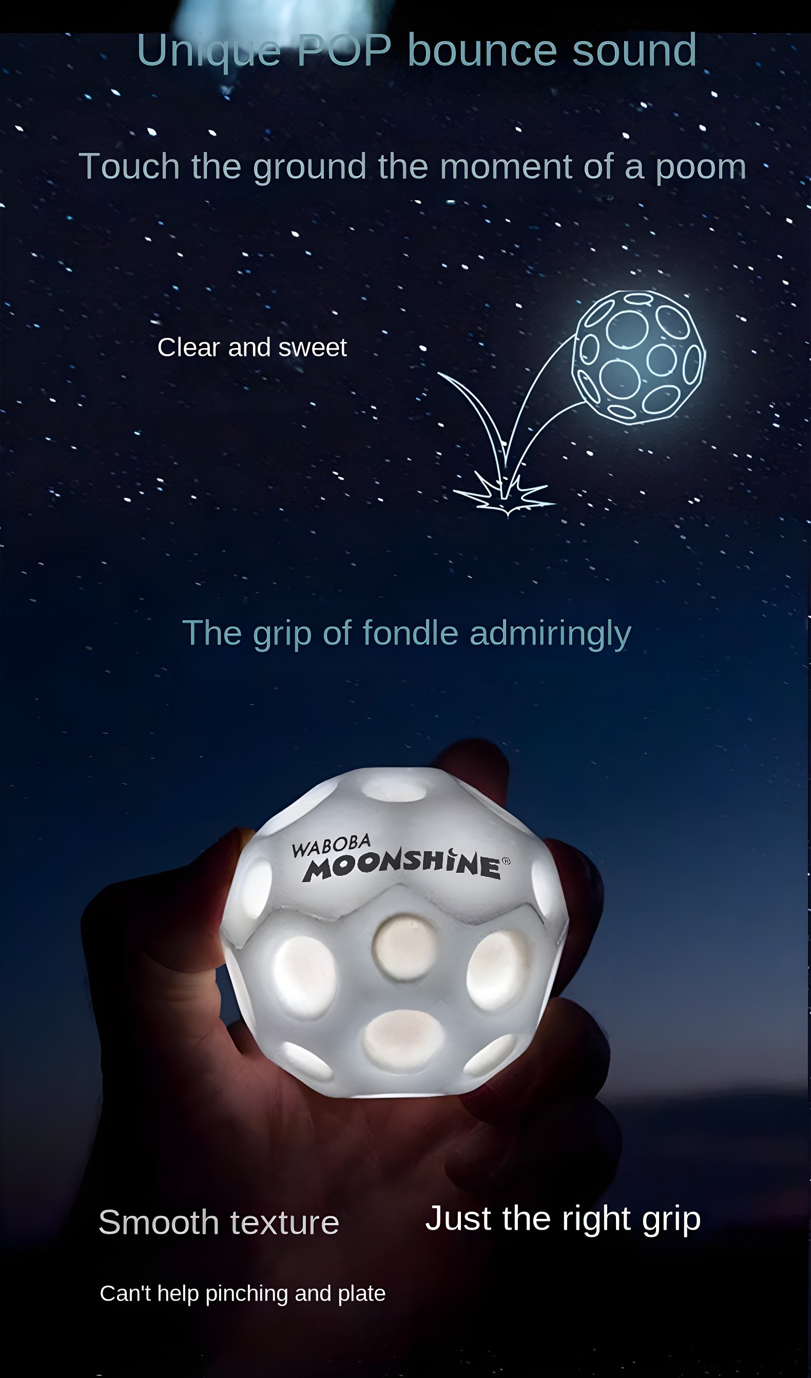 Illustration of Moon Ball making POP sound with text description