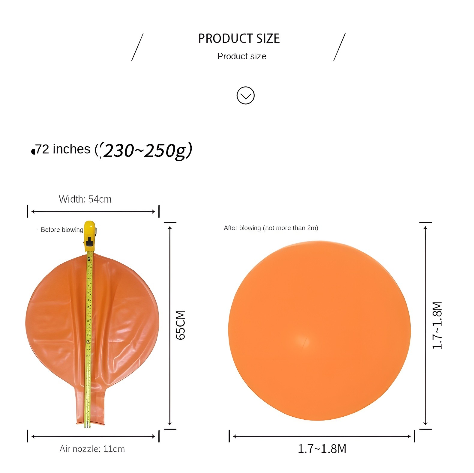 Detailed product size specifications diagram