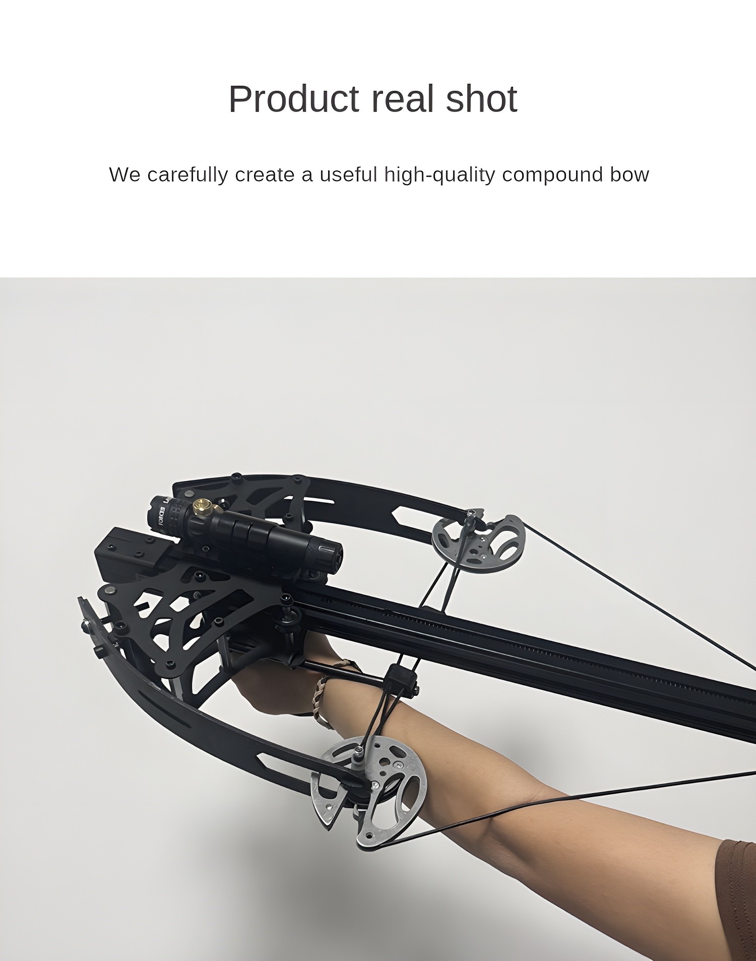 Product real shot of the composite bow held by a person