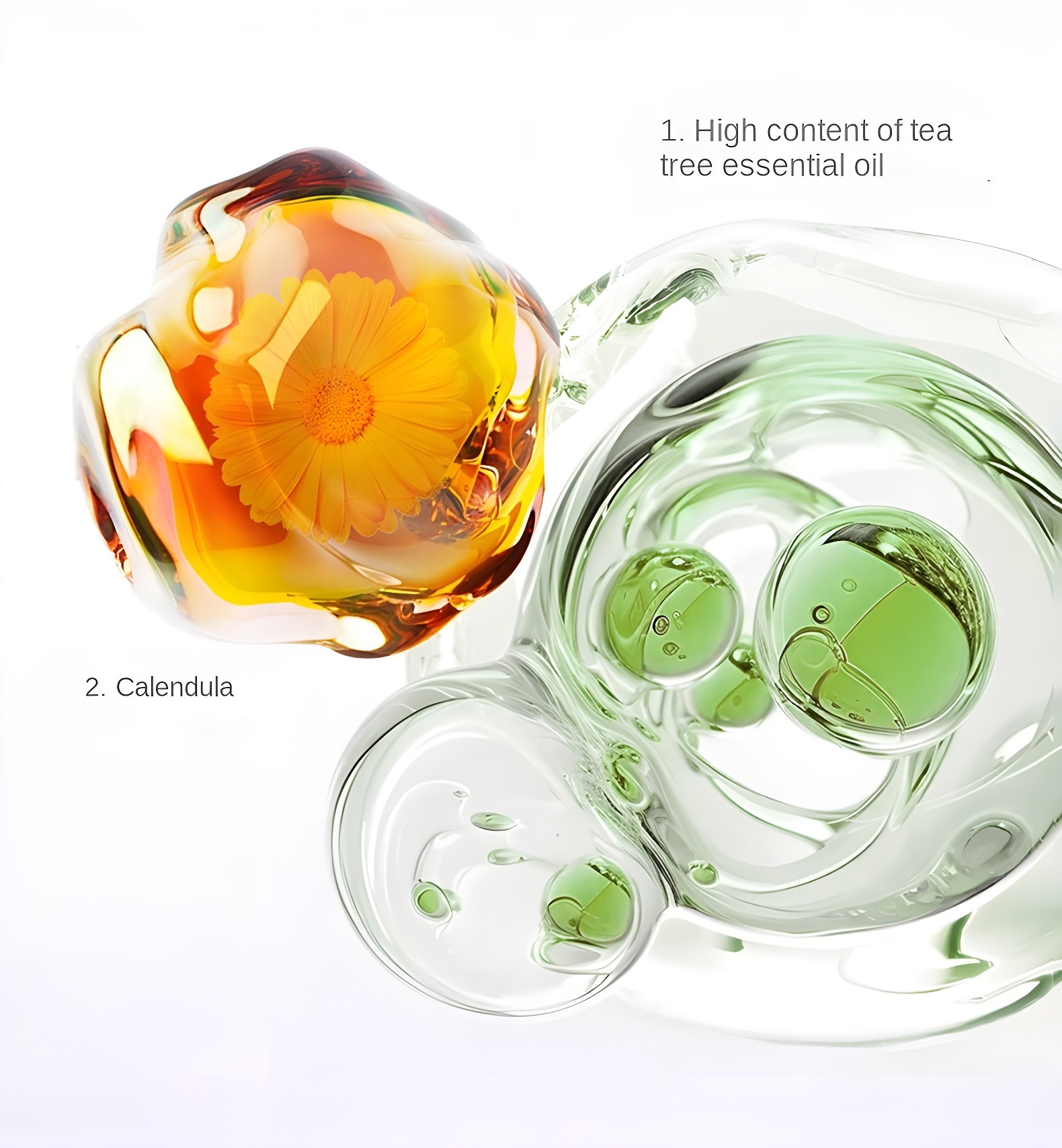 High content of tea tree essential oil and Calendula