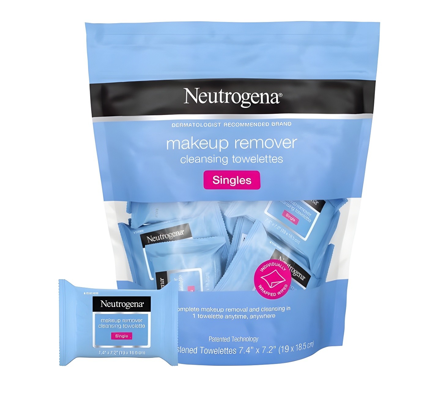 Neutrogena Makeup Remover Cleansing Towelettes with individual wipe displayed