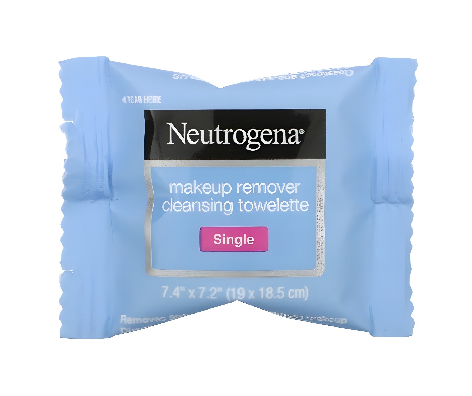 Single Neutrogena towelette showing size and tear strip