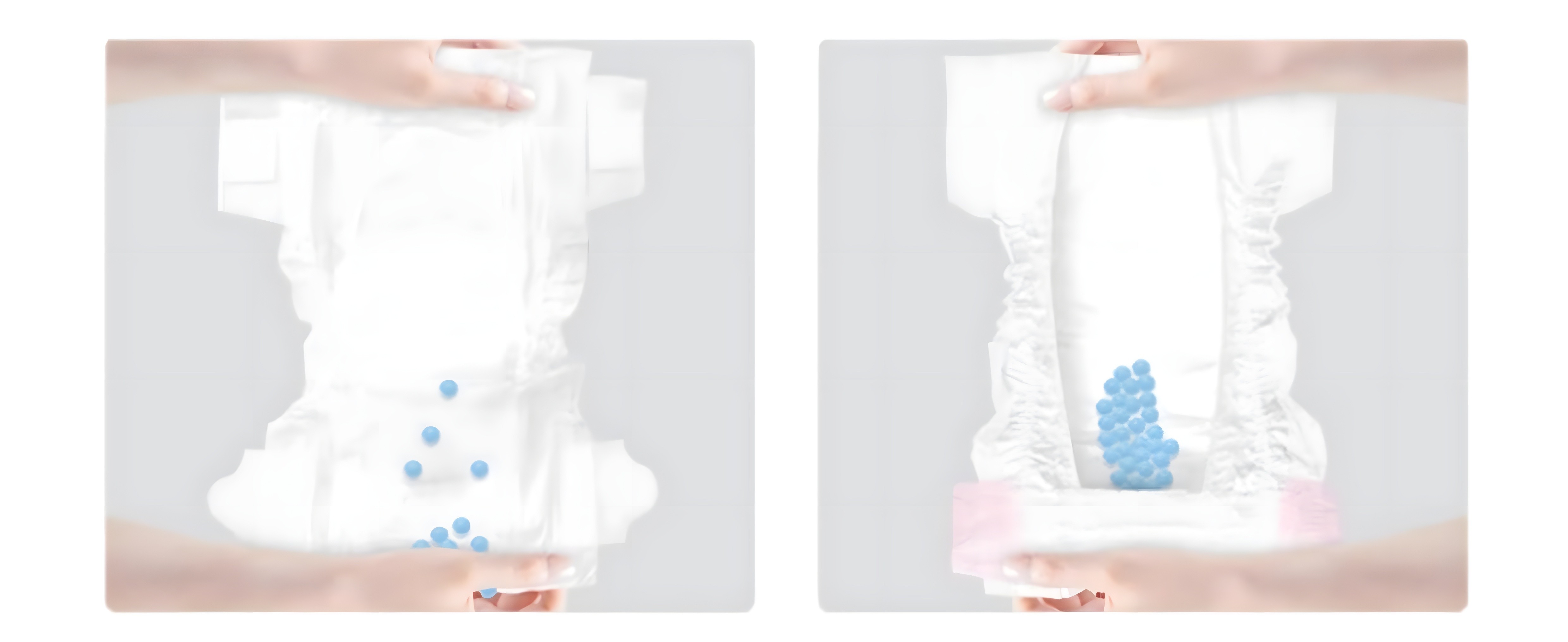 Diaper structure showing absorbent beads