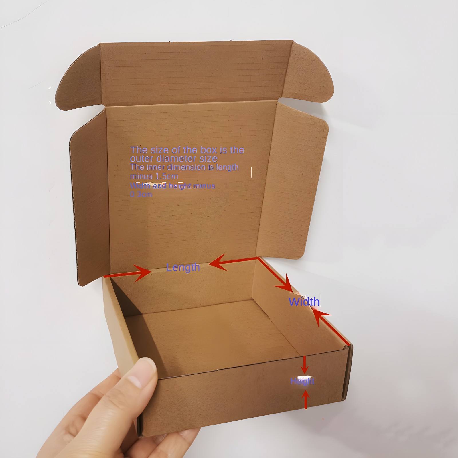 Diagram showing box dimensions: Length, Width, Height