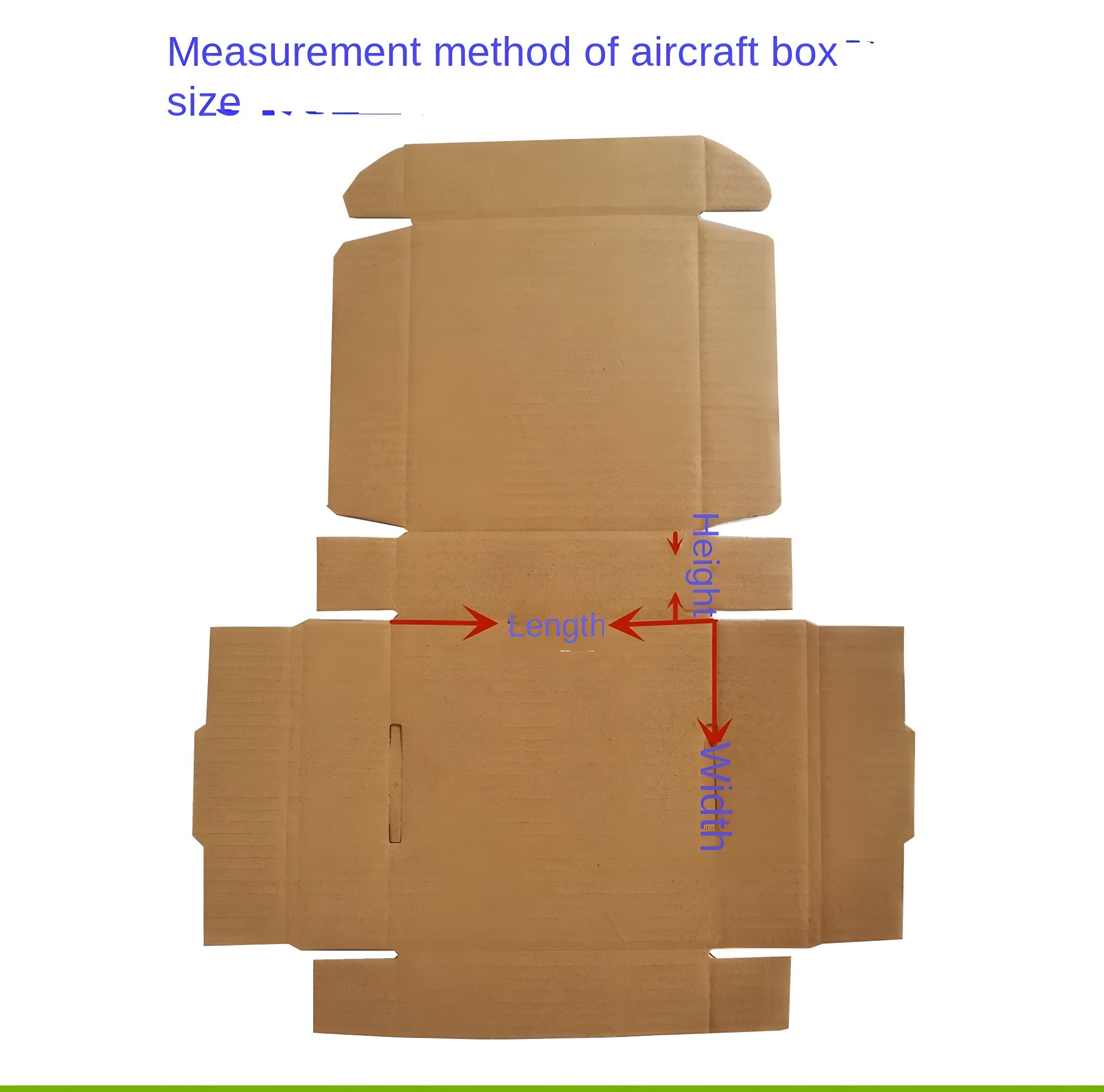 Flat layout diagram of aircraft box with measurement labels
