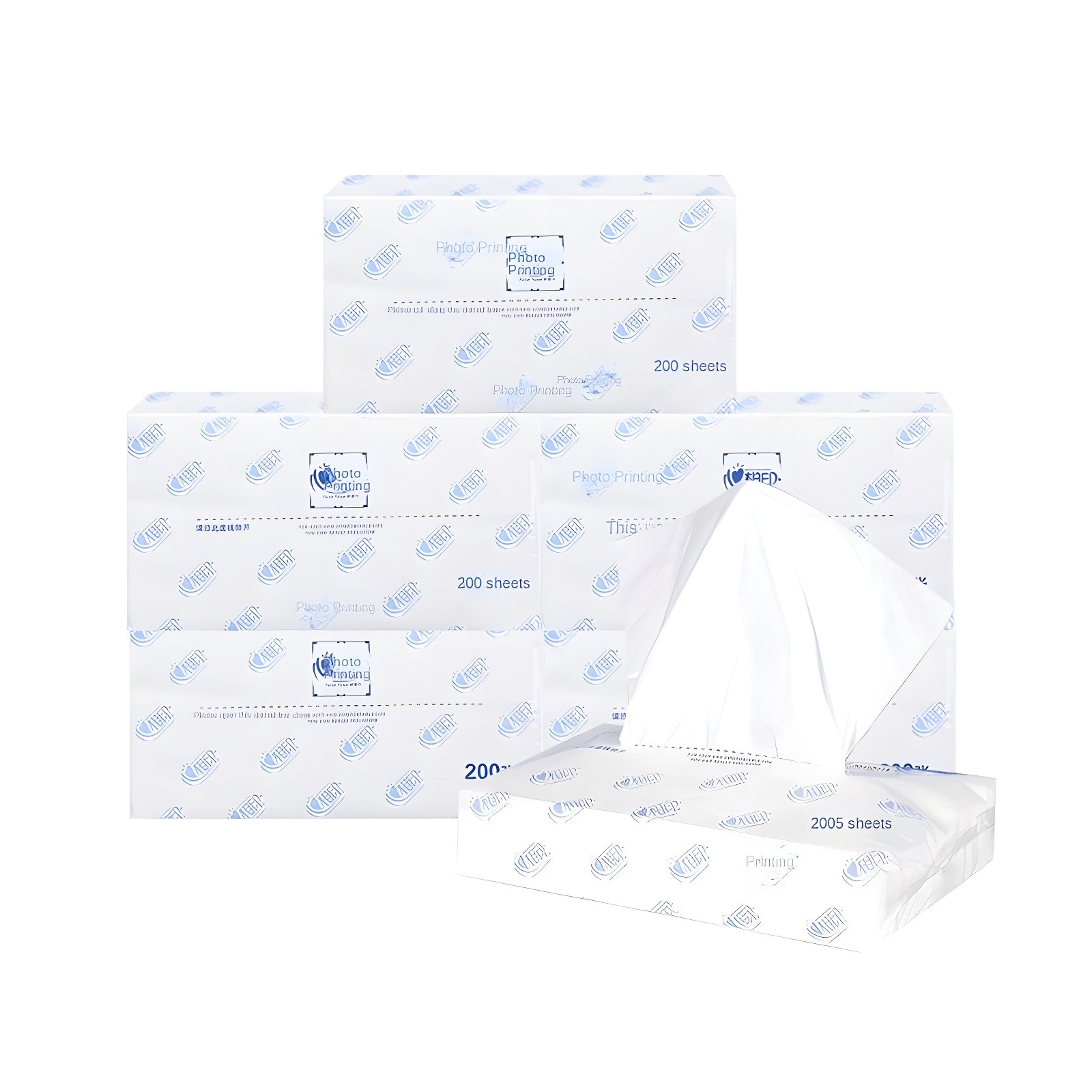 Close-up of HeartPrint tissue packs showing 'Photo Printing' branding