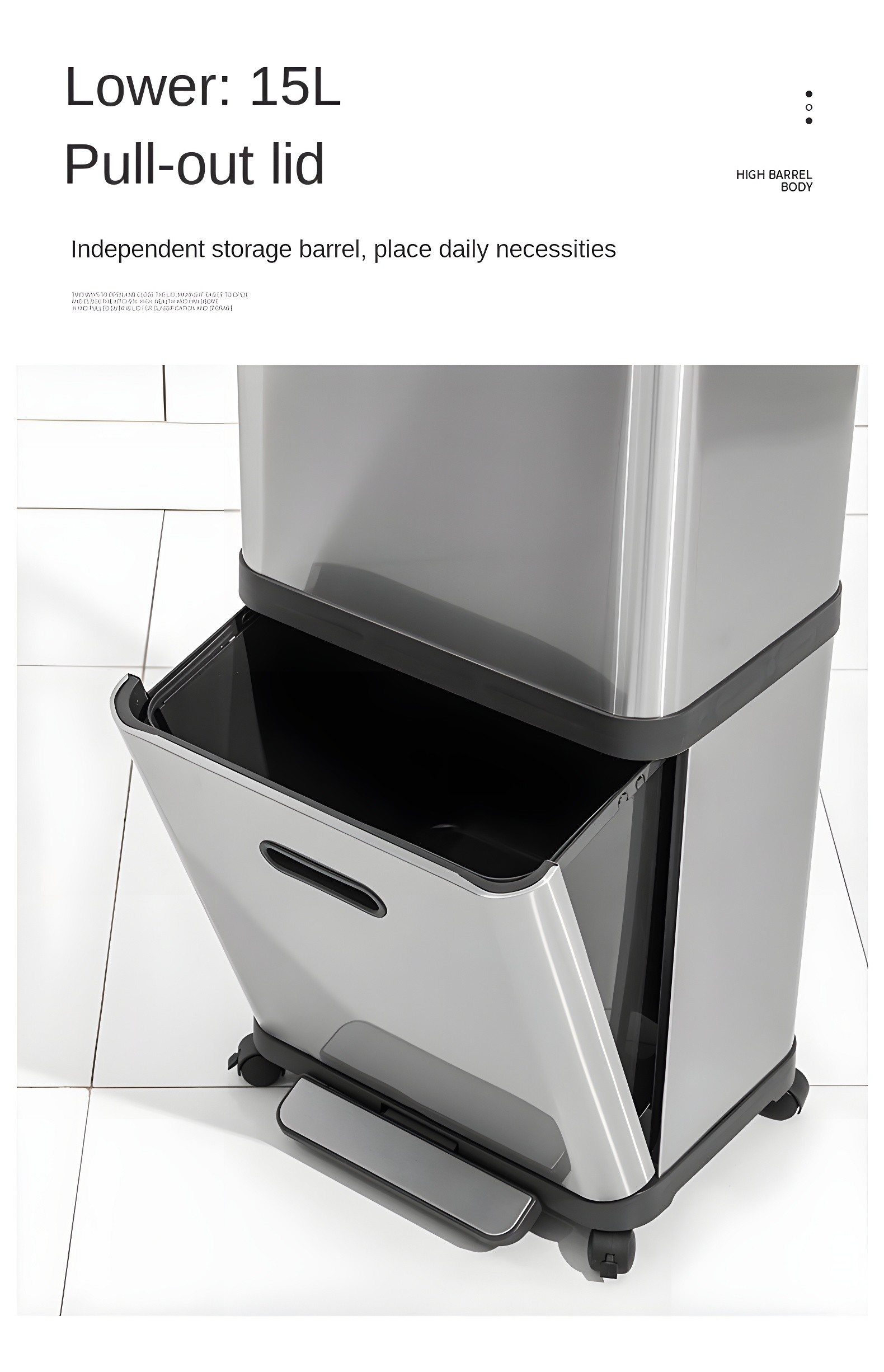 Lower compartment pulled out showing storage space