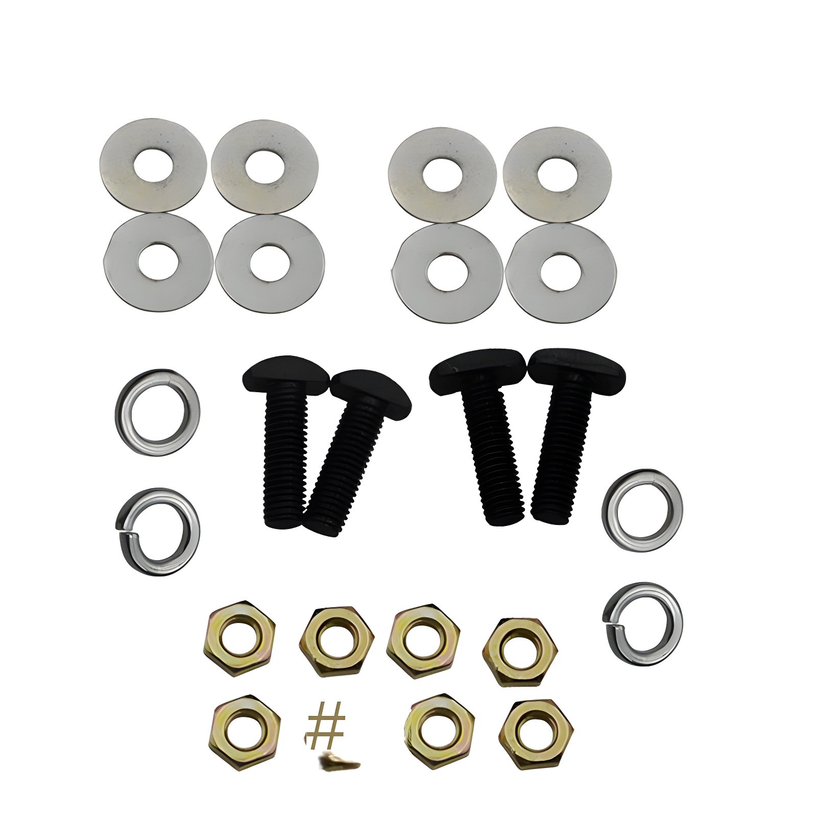 Full Kit Contents: Screws, Washers, Nuts, and Caps