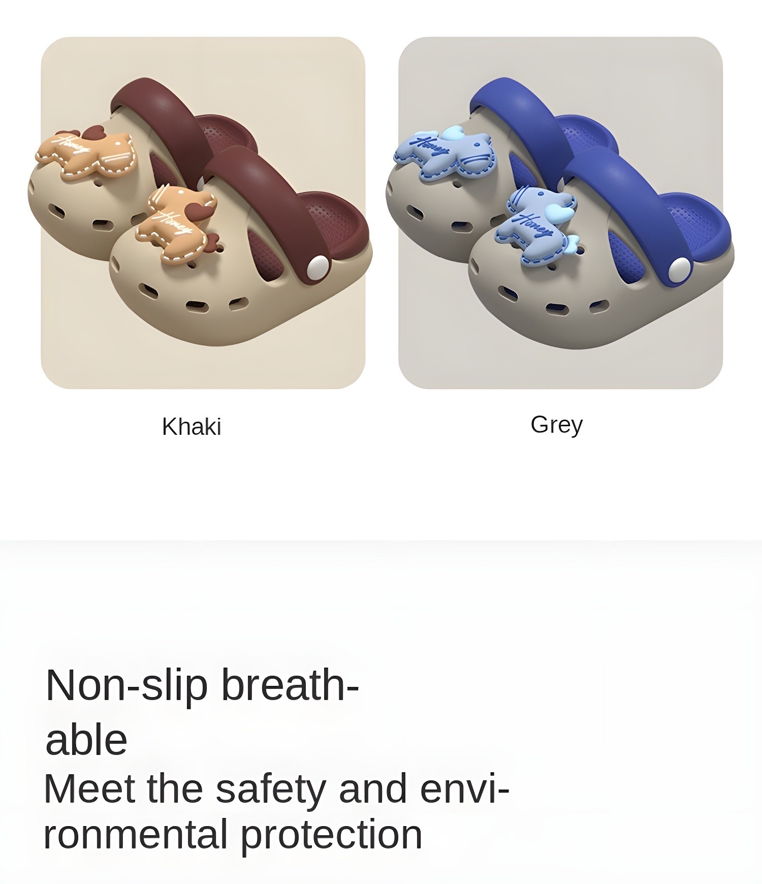 Khaki and Grey Toddler Clogs Side-by-Side