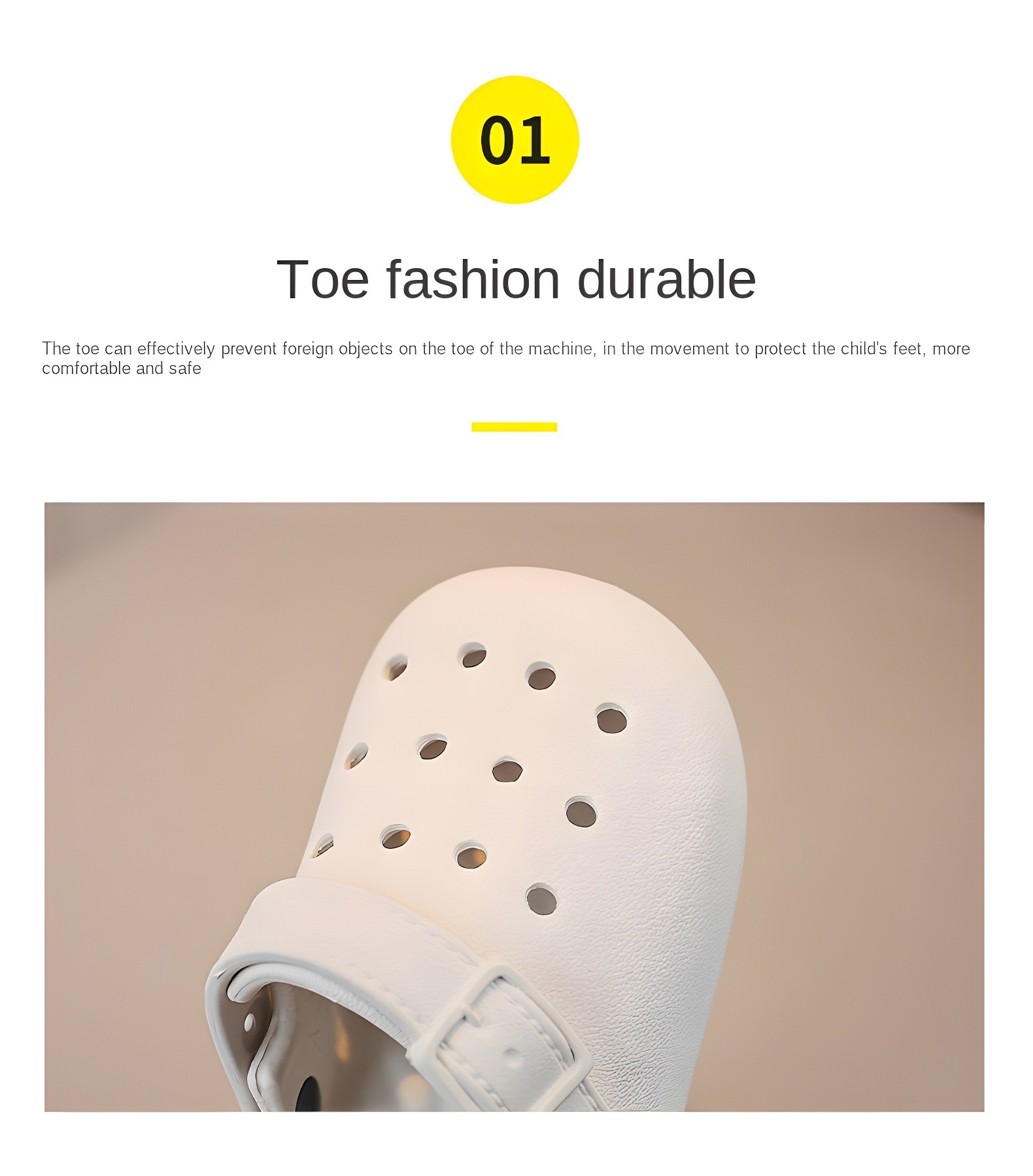 Close-up of white MONTAGUT clog toe cap