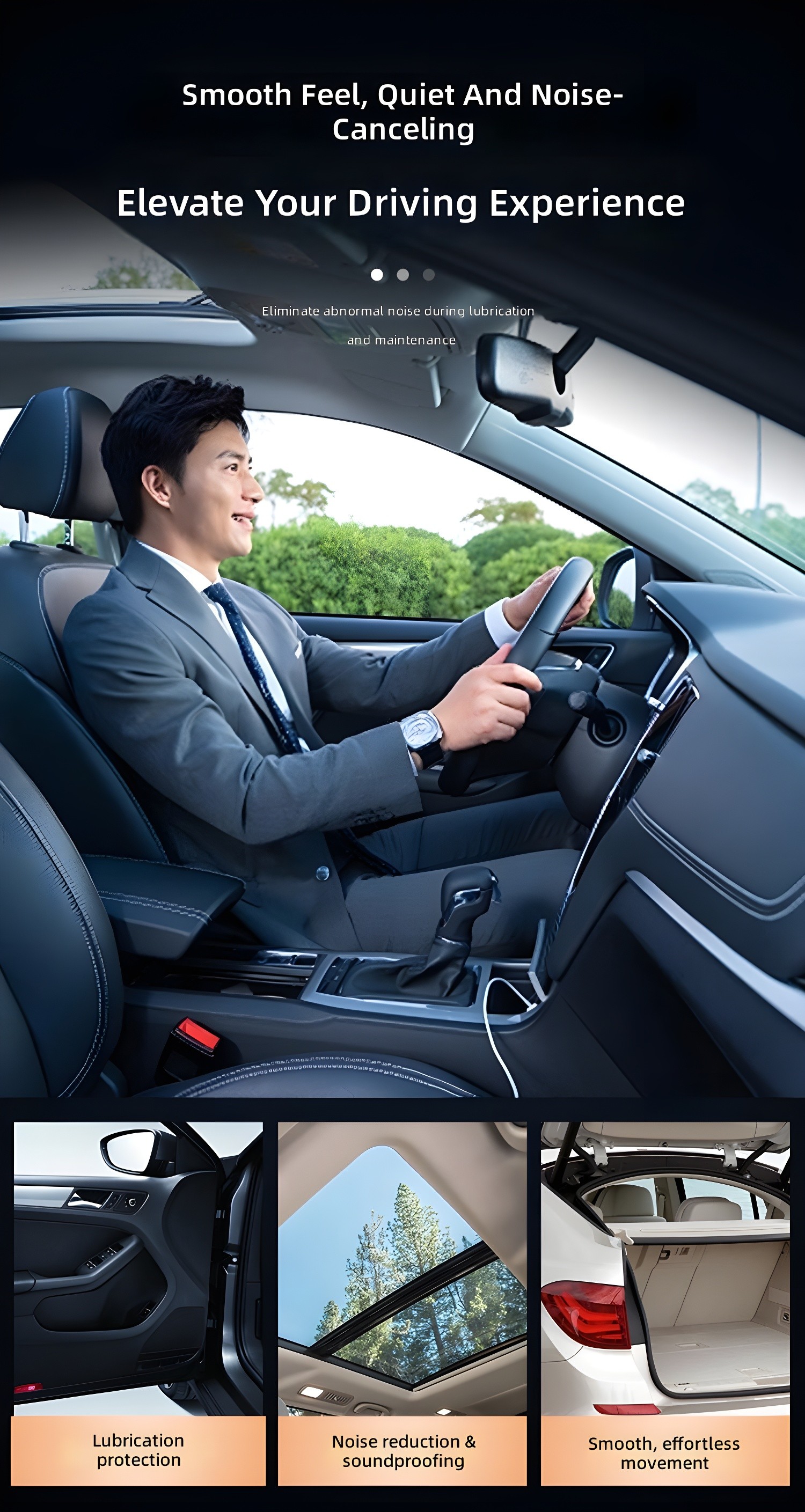 Close-up of open grease jar with applicator brush applying white cream; digital overlay highlights 'Original car OEM product', 'Grease', and free gift items (brush, gloves, blue towel)