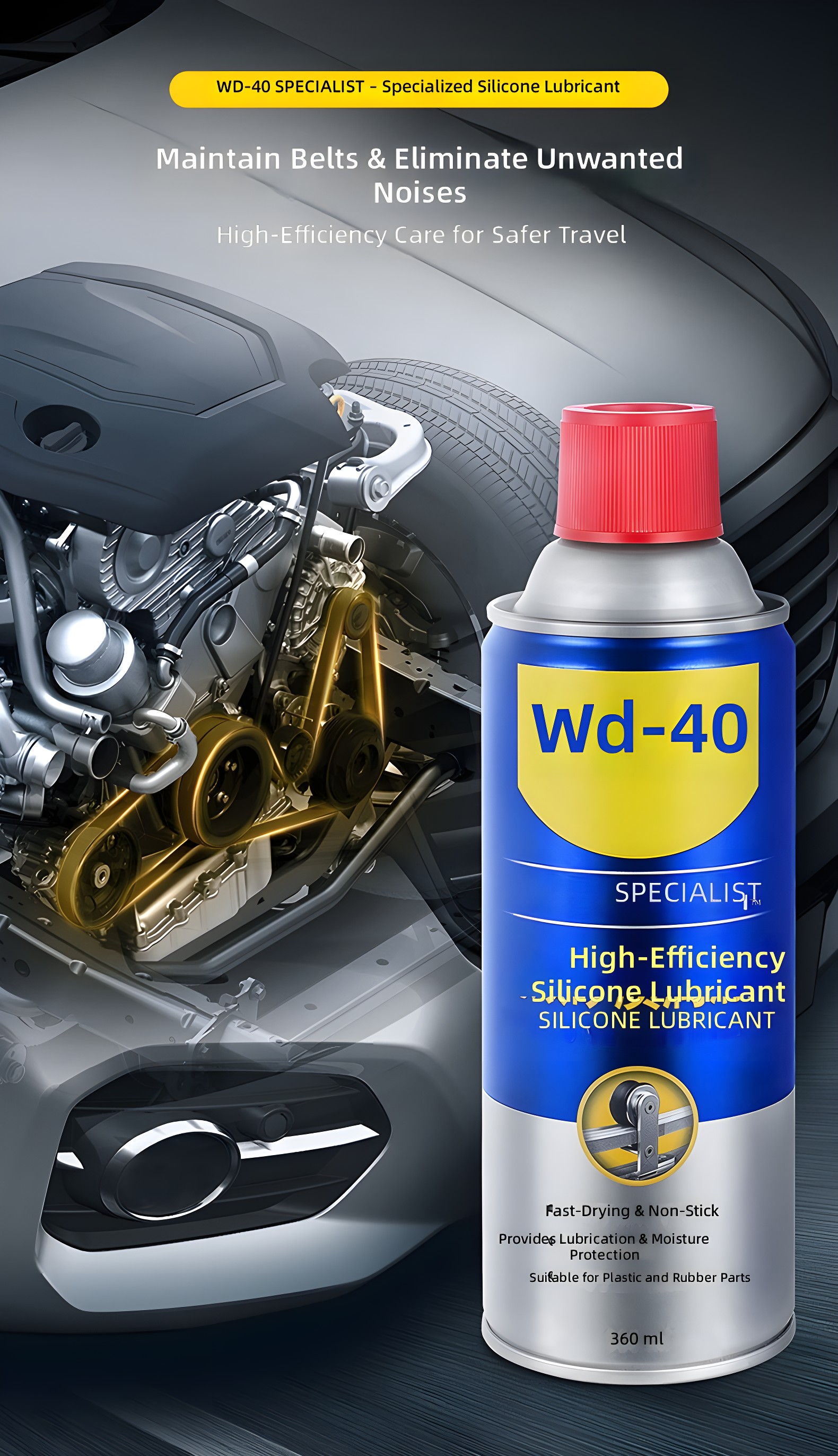 WD-40 Specialist Silicone Lubricant Application on Car Engine