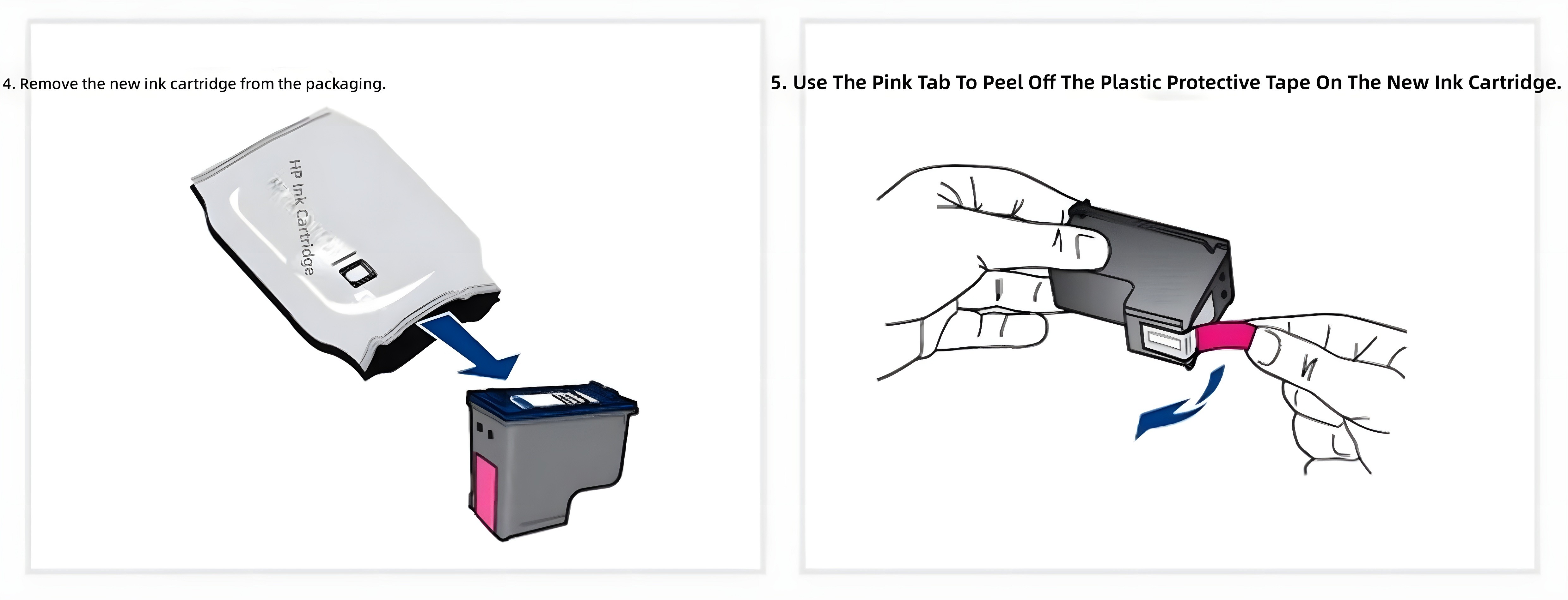 HP 62 Ink Cartridge Installation Steps 6 & 7: Inserting Cartridge and Closing Compartment