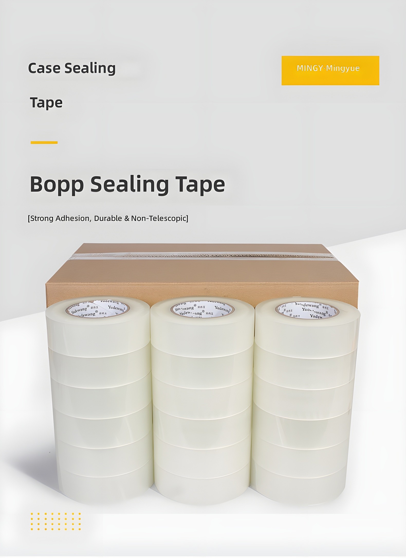 BOPP Sealing Tape - Clear Rolls Behind Cardboard Box