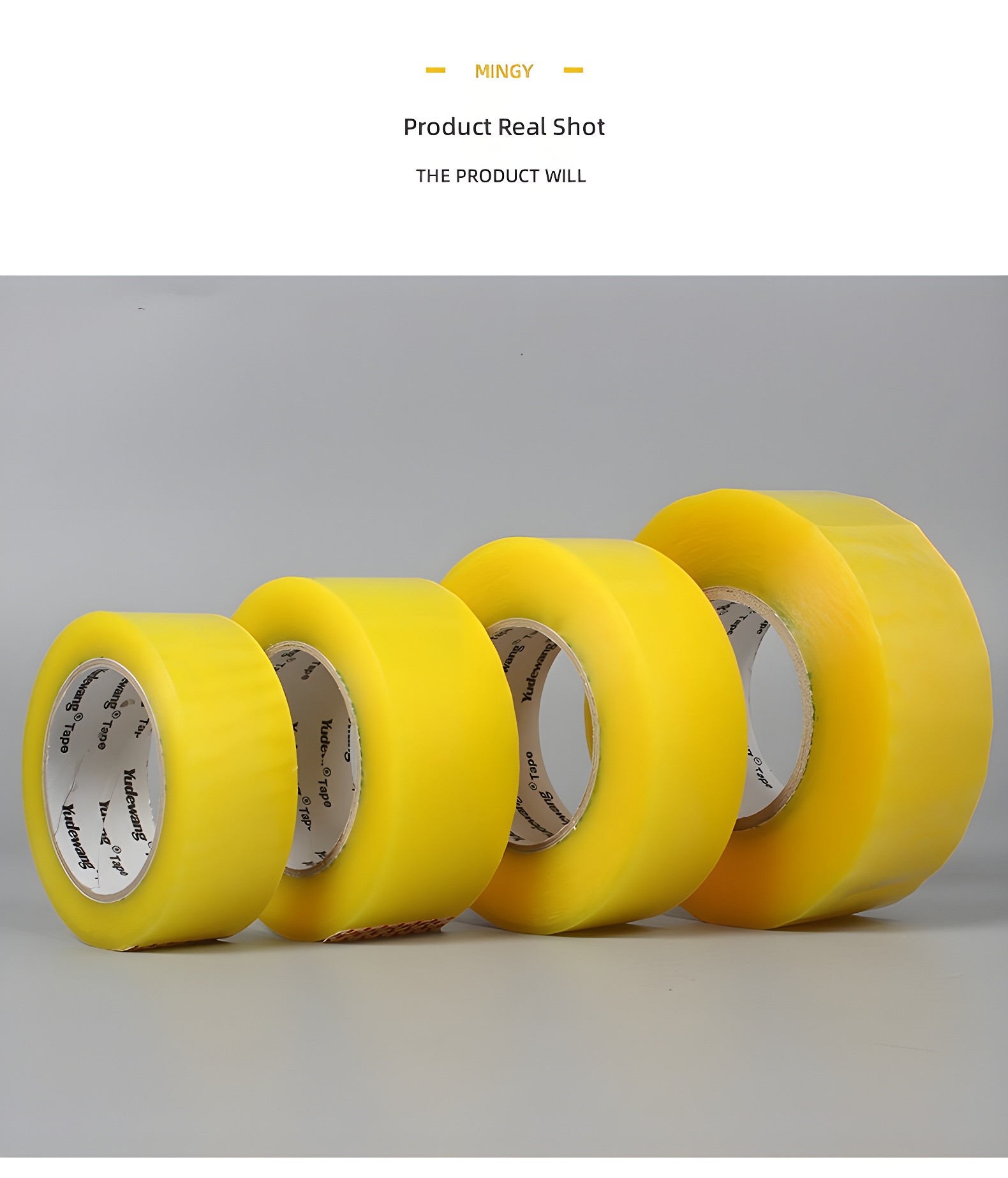 Product Real Shot: Close-up of Yellow BOPP Tape Rolls