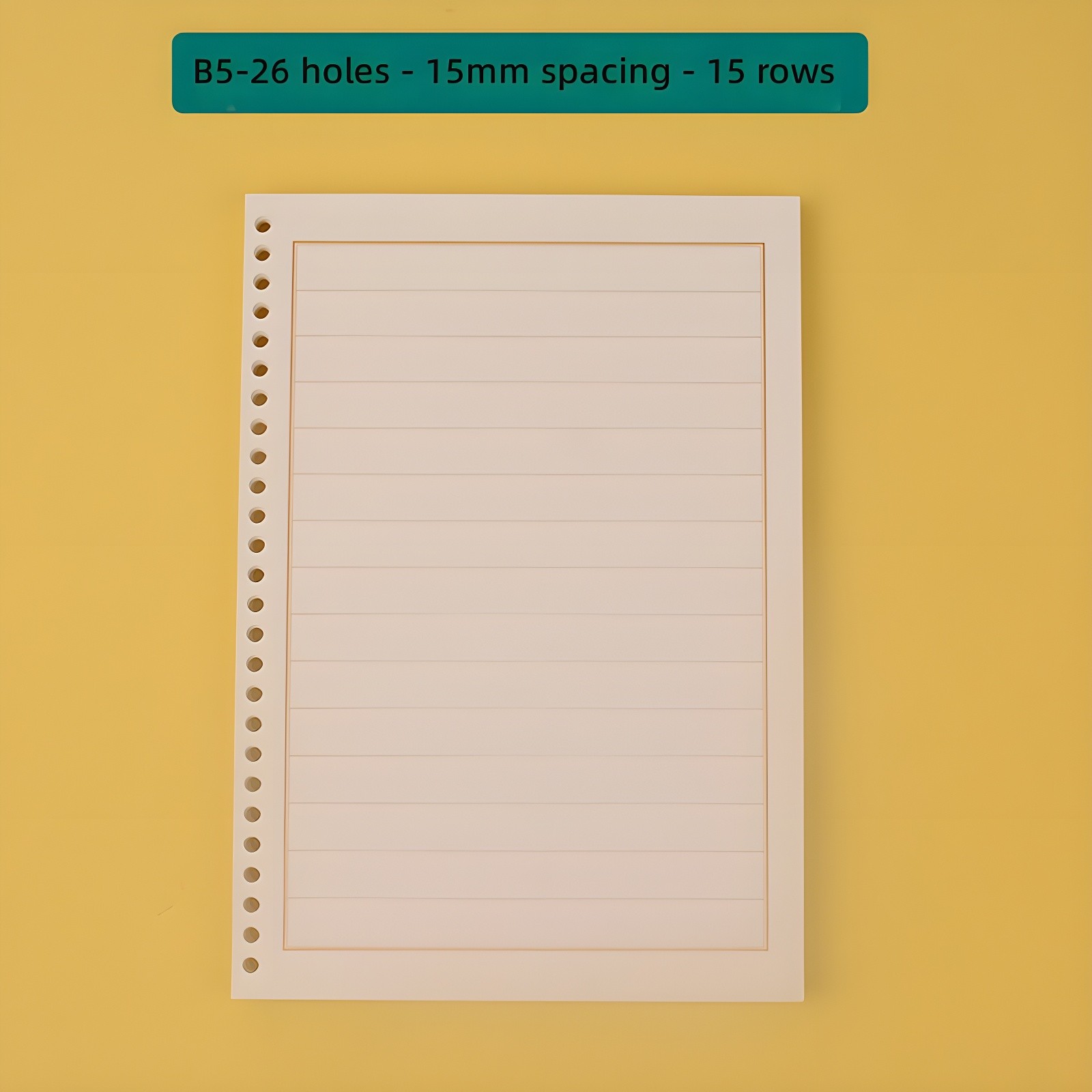 Top-down view of B5 page with 15mm spacing label