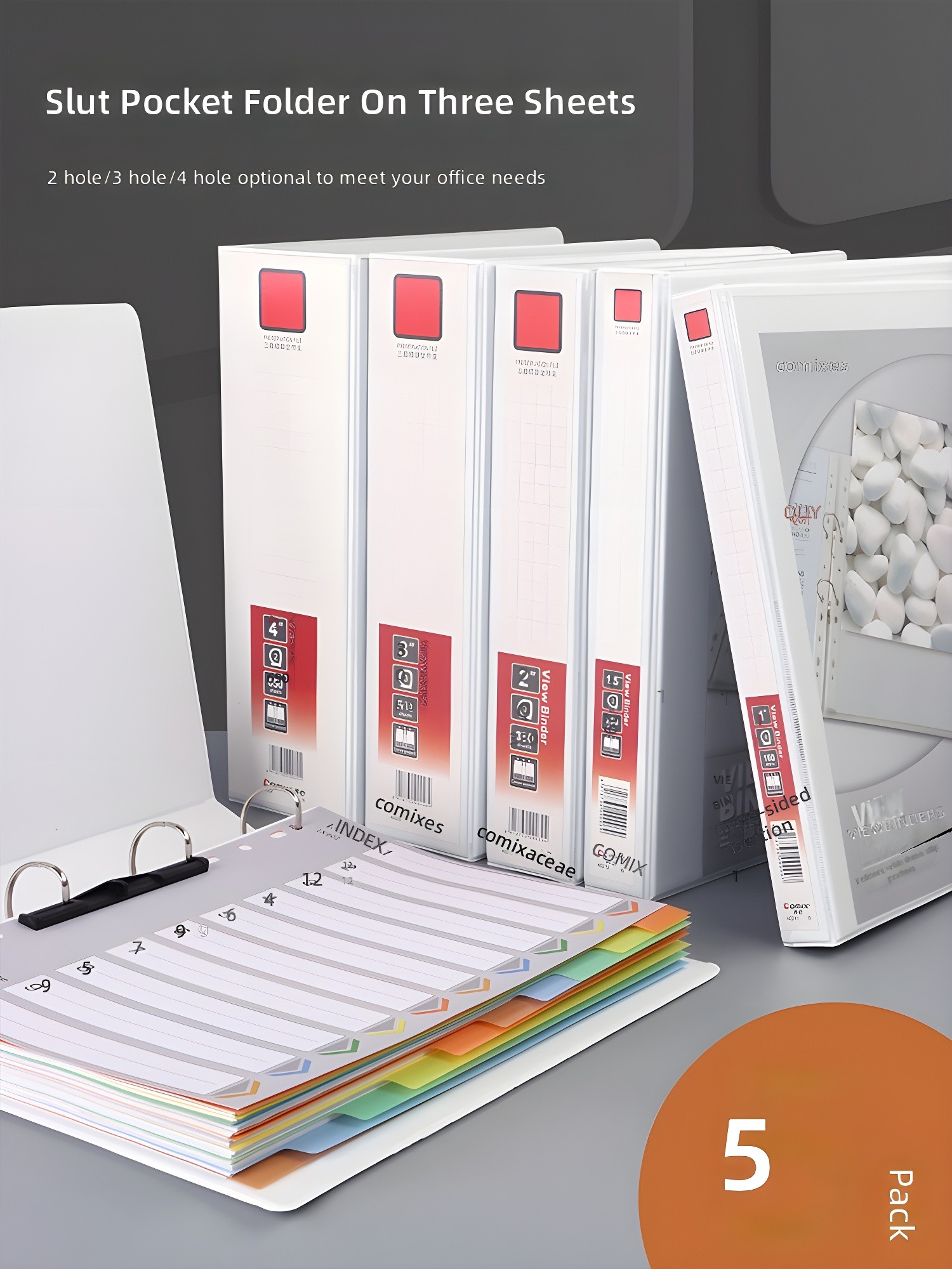 Slut Pocket Folder on Three Sheets - Ring Options & Index Tabs