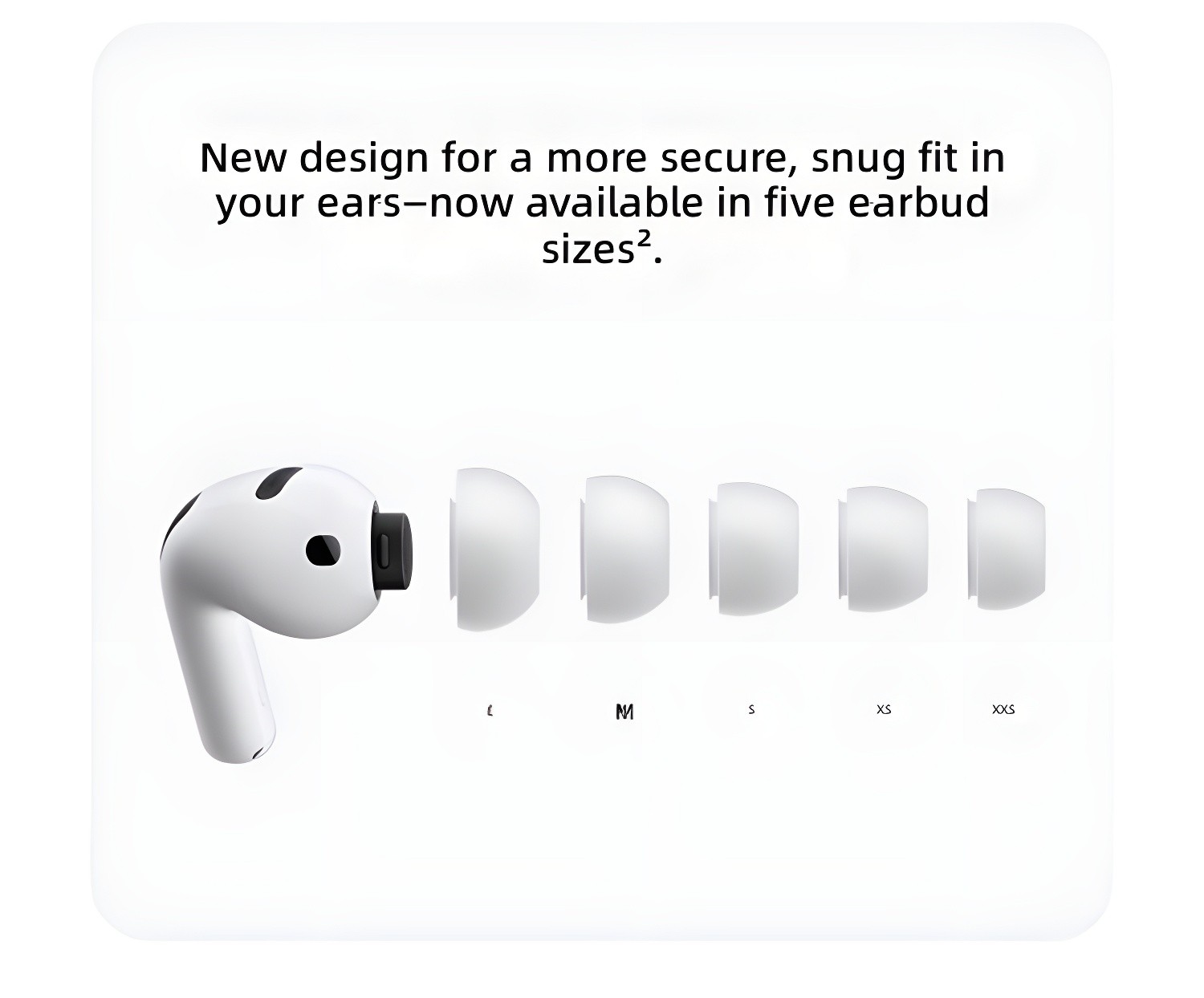 Close-up of AirPods Pro 3 earbud showing smart-fit shape and ear tip options