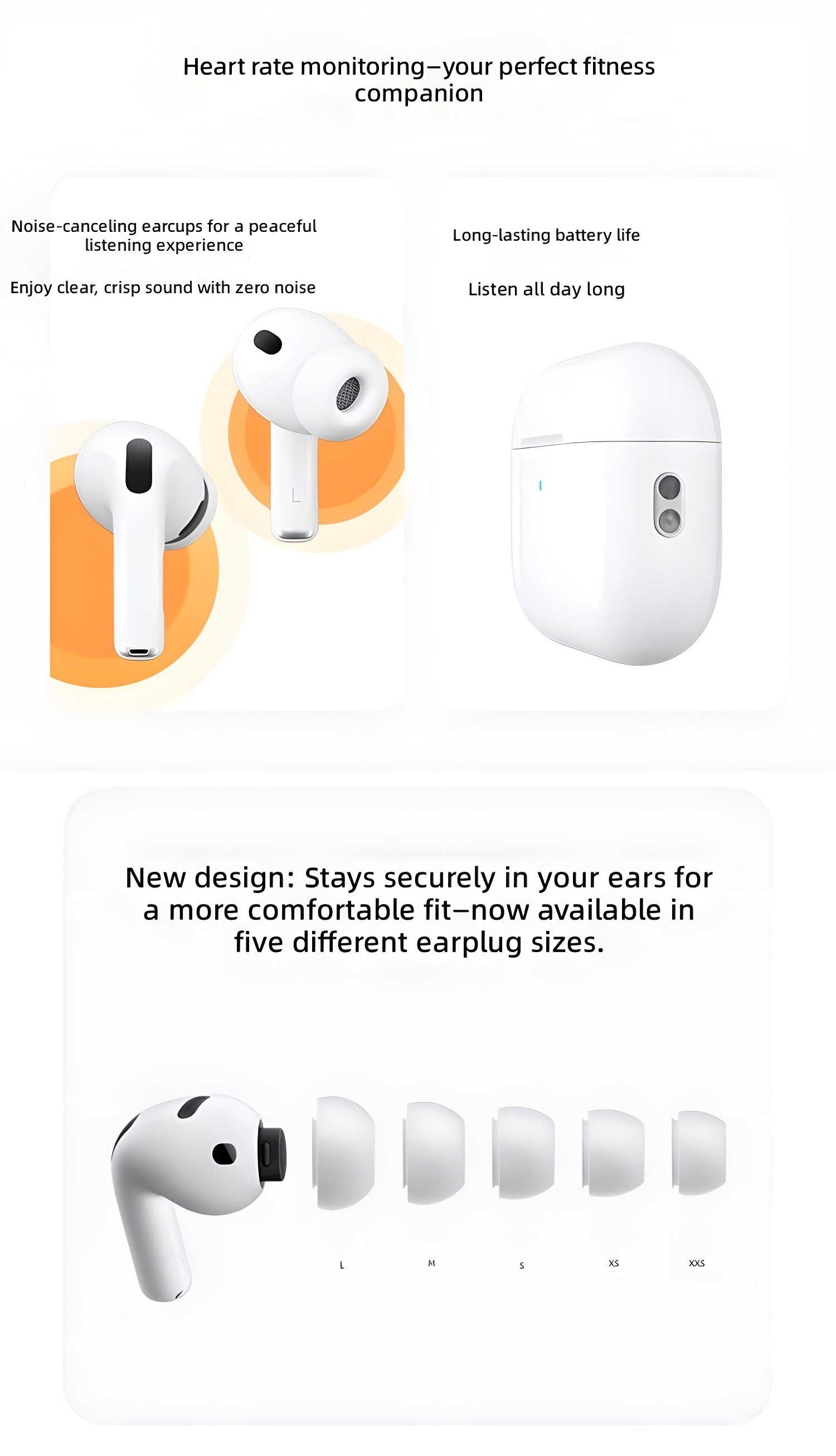 AirPods Pro 3 with five ear tip sizes (L, M, S, XS, XXS)