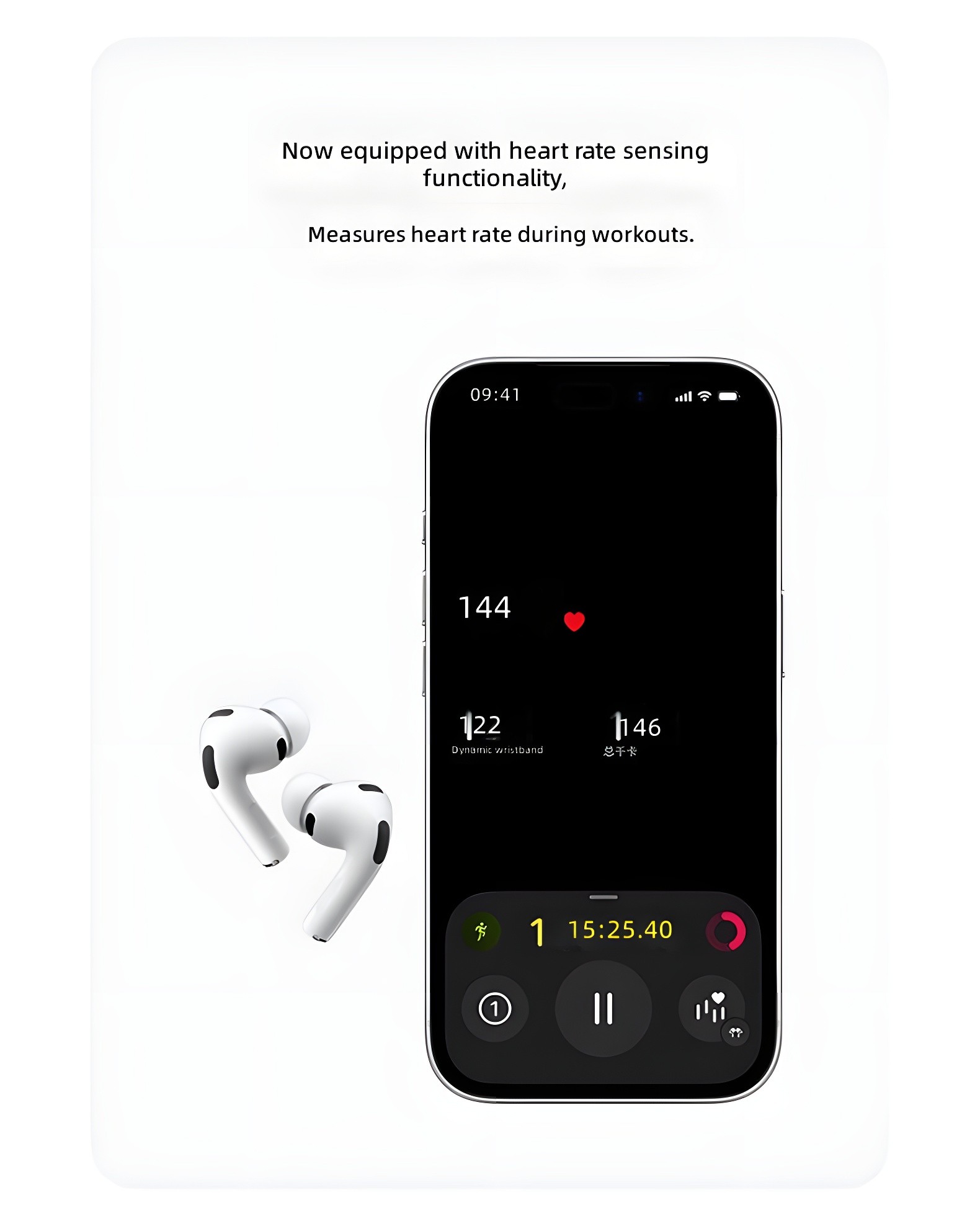 AirPods Pro 3 paired with iPhone showing heart rate during workout