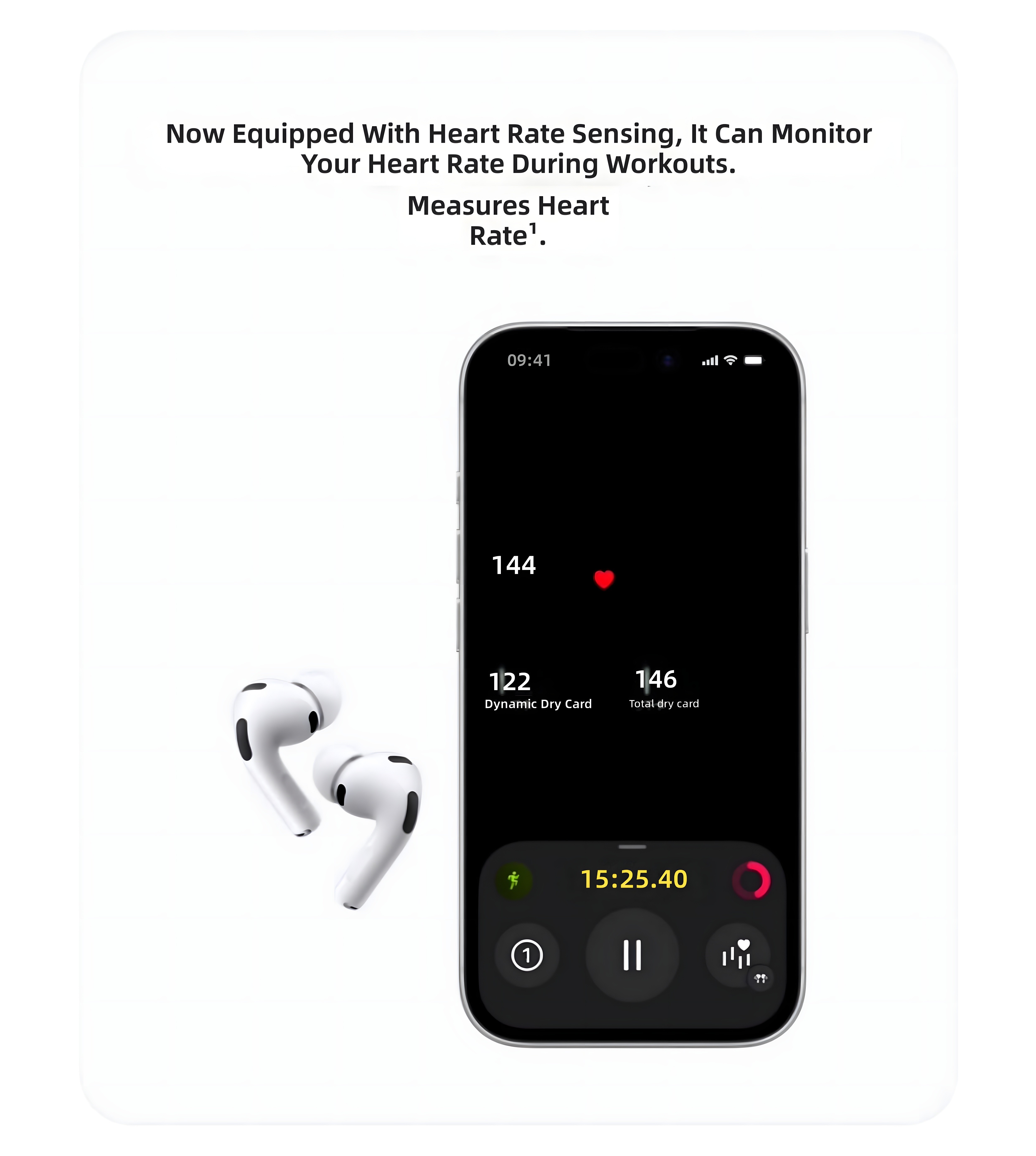 AirPods Pro 3 next to iPhone displaying heart rate during workout