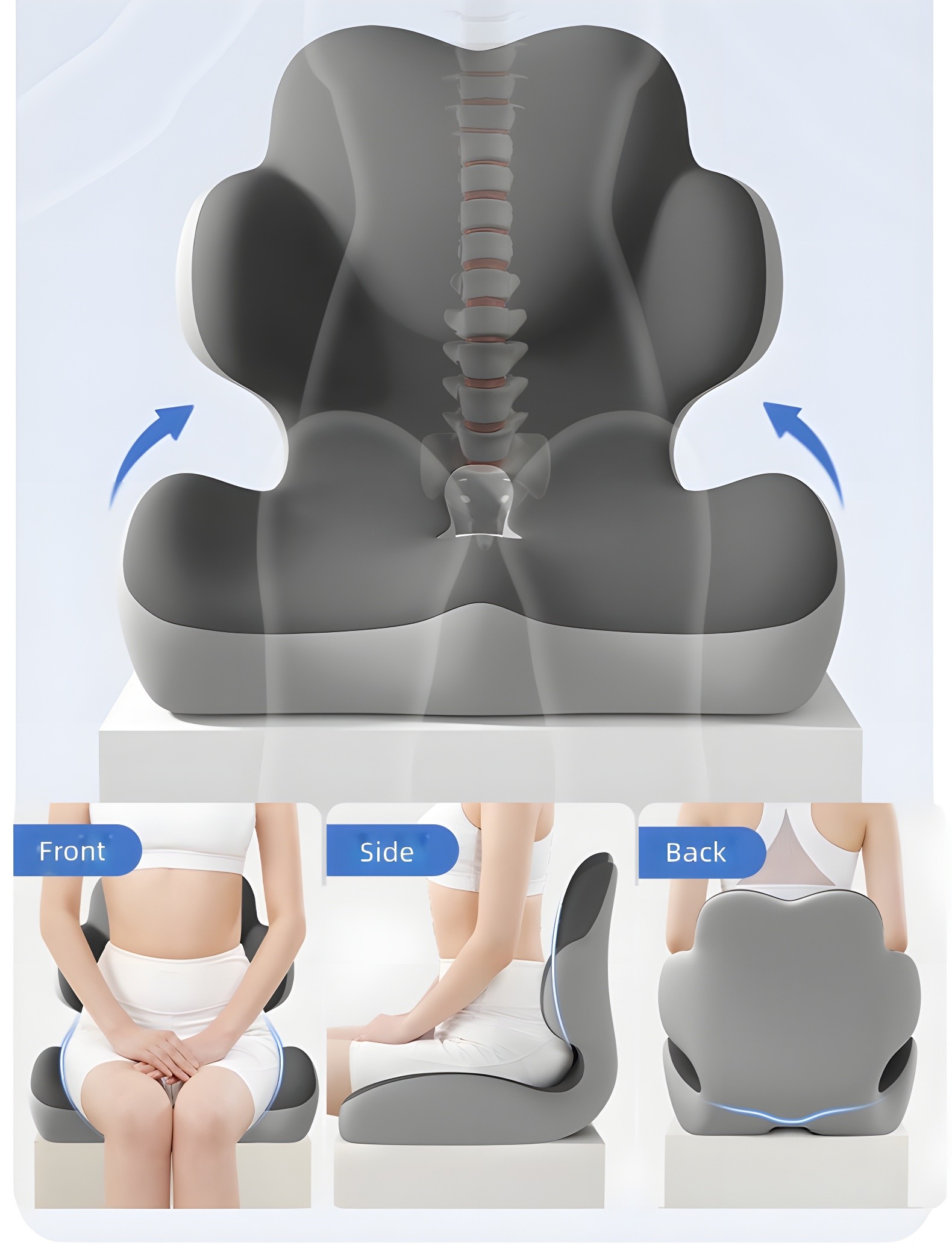 Supports Spinal Health Curves - Anatomical Diagram & Usage Views