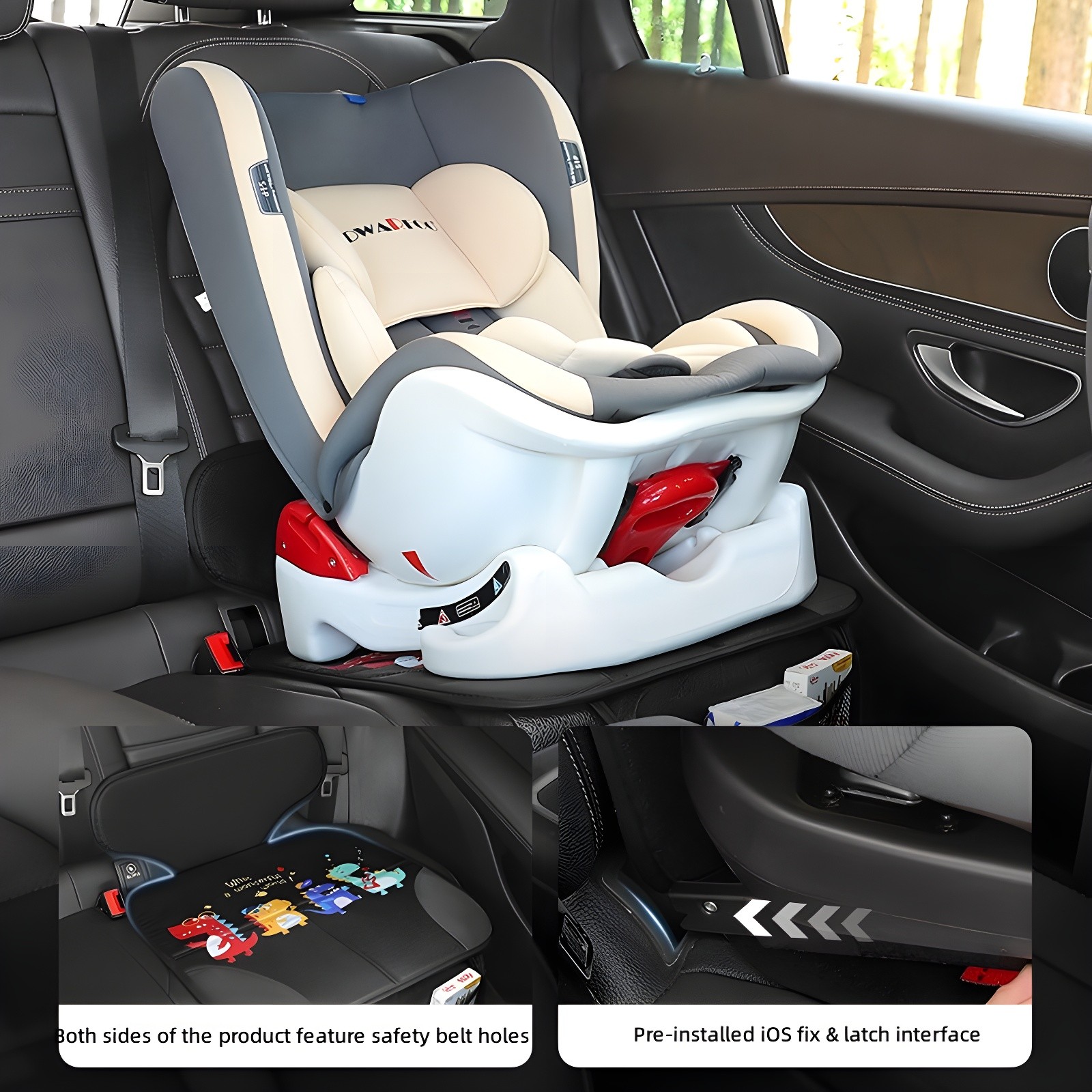 Bottom view showing both sides feature safety belt holes and pre-installed ISOFIX fix & latch interface