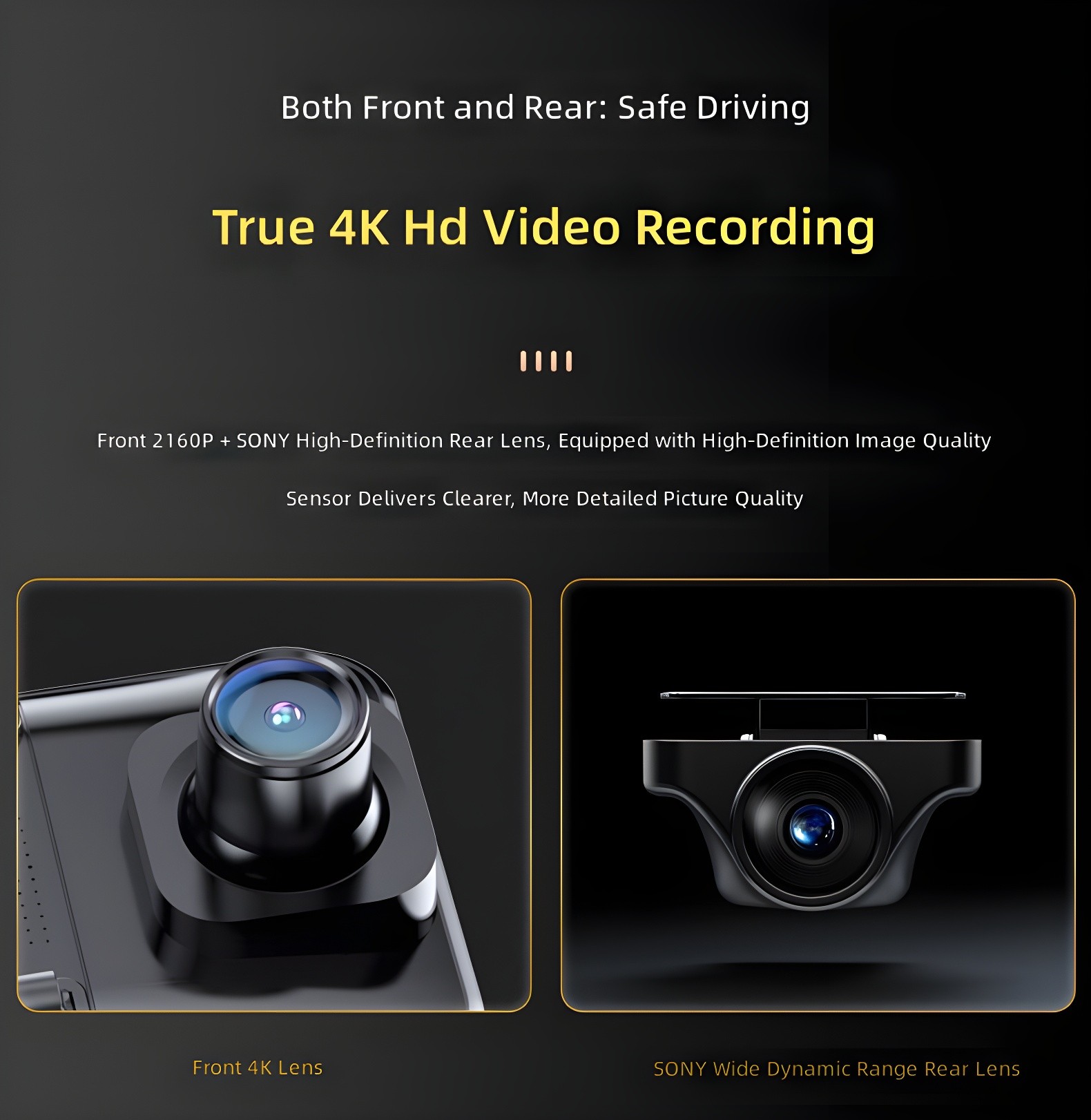 Product Feature Highlight: True 4K HD Video Recording with Front 2160P + Sony Rear Lens
