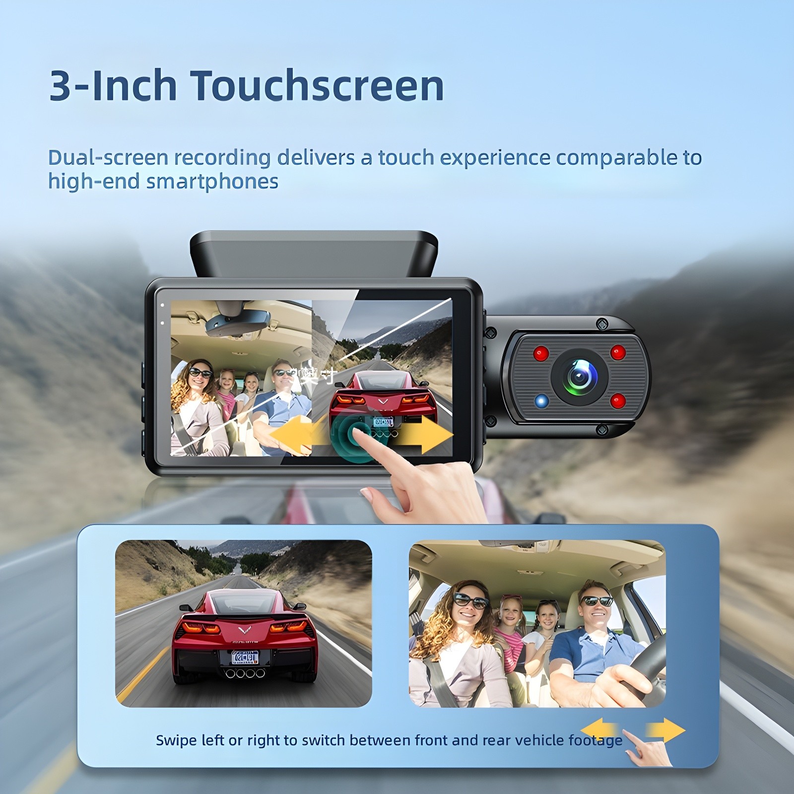 3-Inch Touchscreen with dual-screen recording interface
