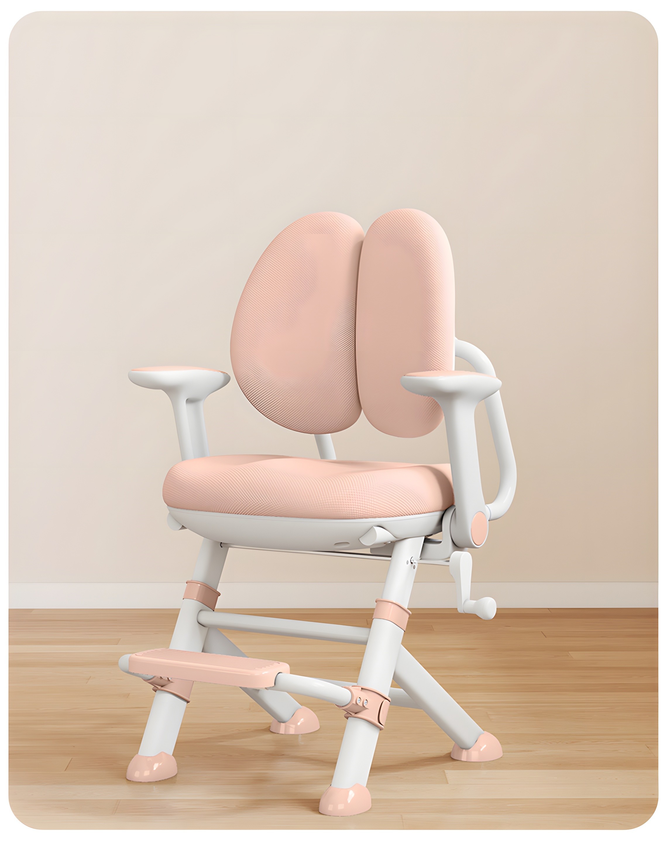Xingyue Chair in soft pink finish, showcasing gentle color palette and ergonomic contours