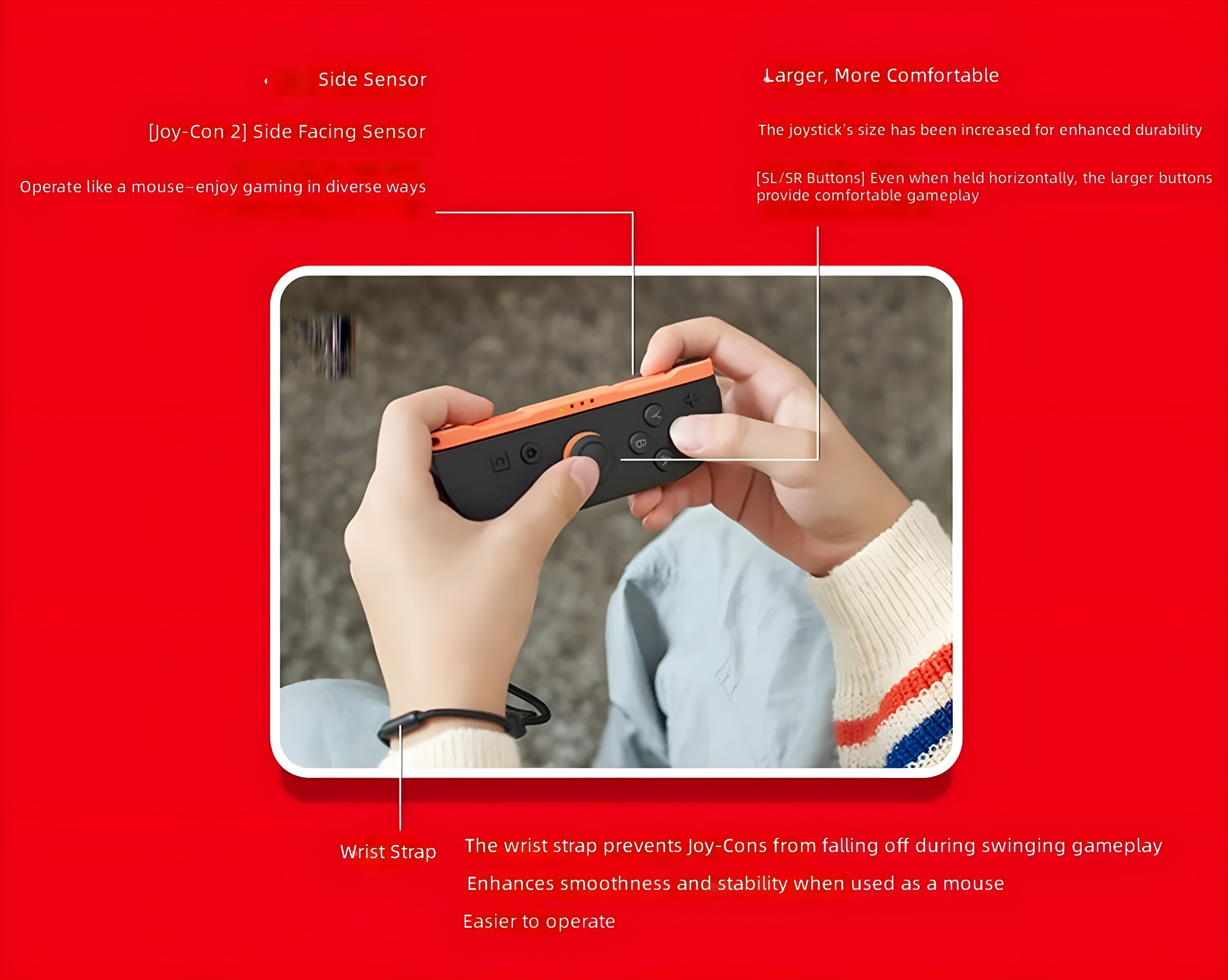 Joy-Con 2 features: side sensor, wrist strap, larger buttons