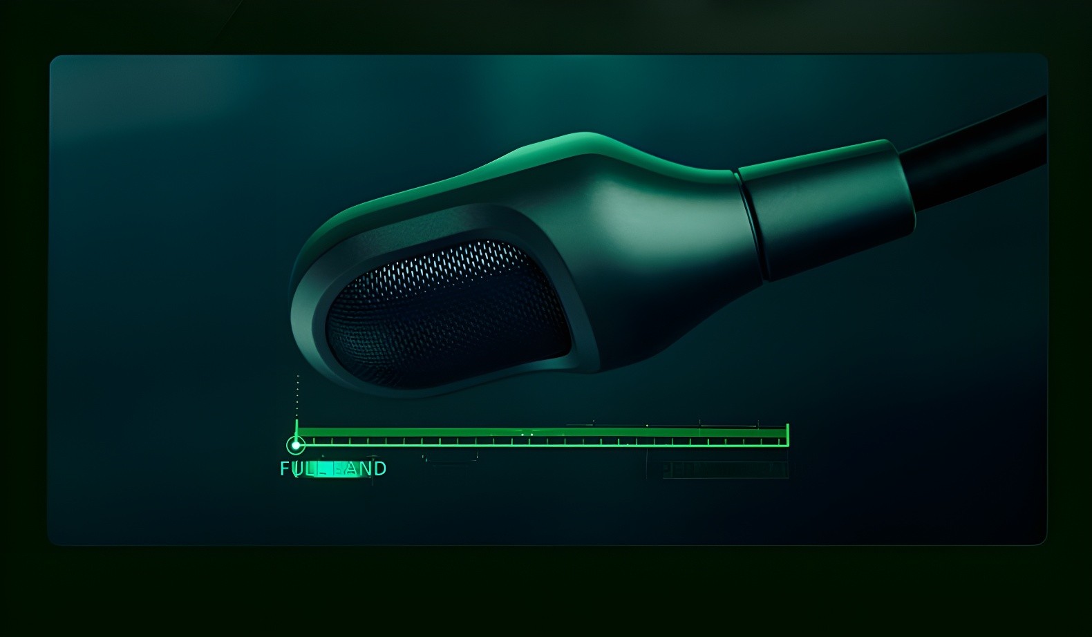 Close-up of Razer HyperClear Ultra-Dual Microphone with Full Band audio visualization